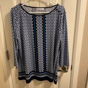 CROFT BARROW L Top long sleeve STRETCH Blouse blue black white large LG Buttons
